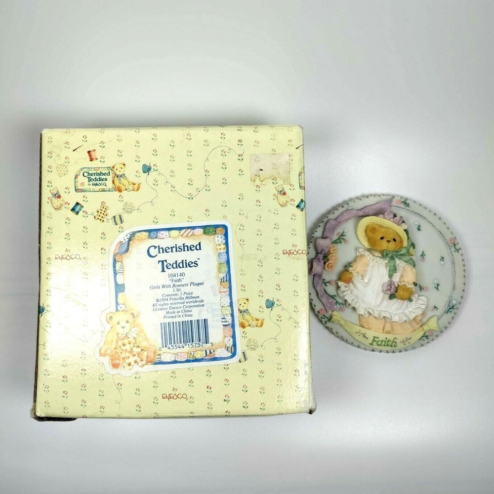 Cherished Teddies Girls With Bonnets Plaque #104140 Faith Wall Plaque 1994